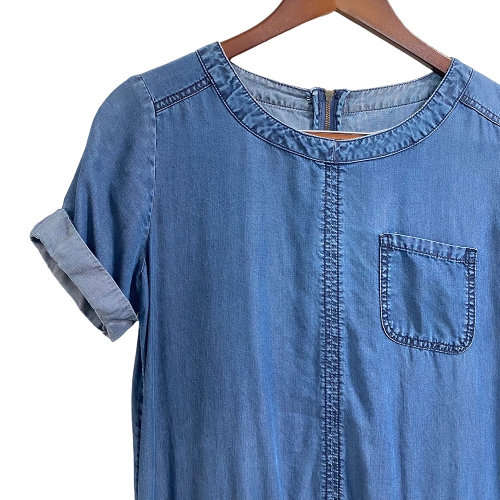 Caslon Chambray Dress Tencel Boho Blue Zips Up Back Small - Picture 2 of 7